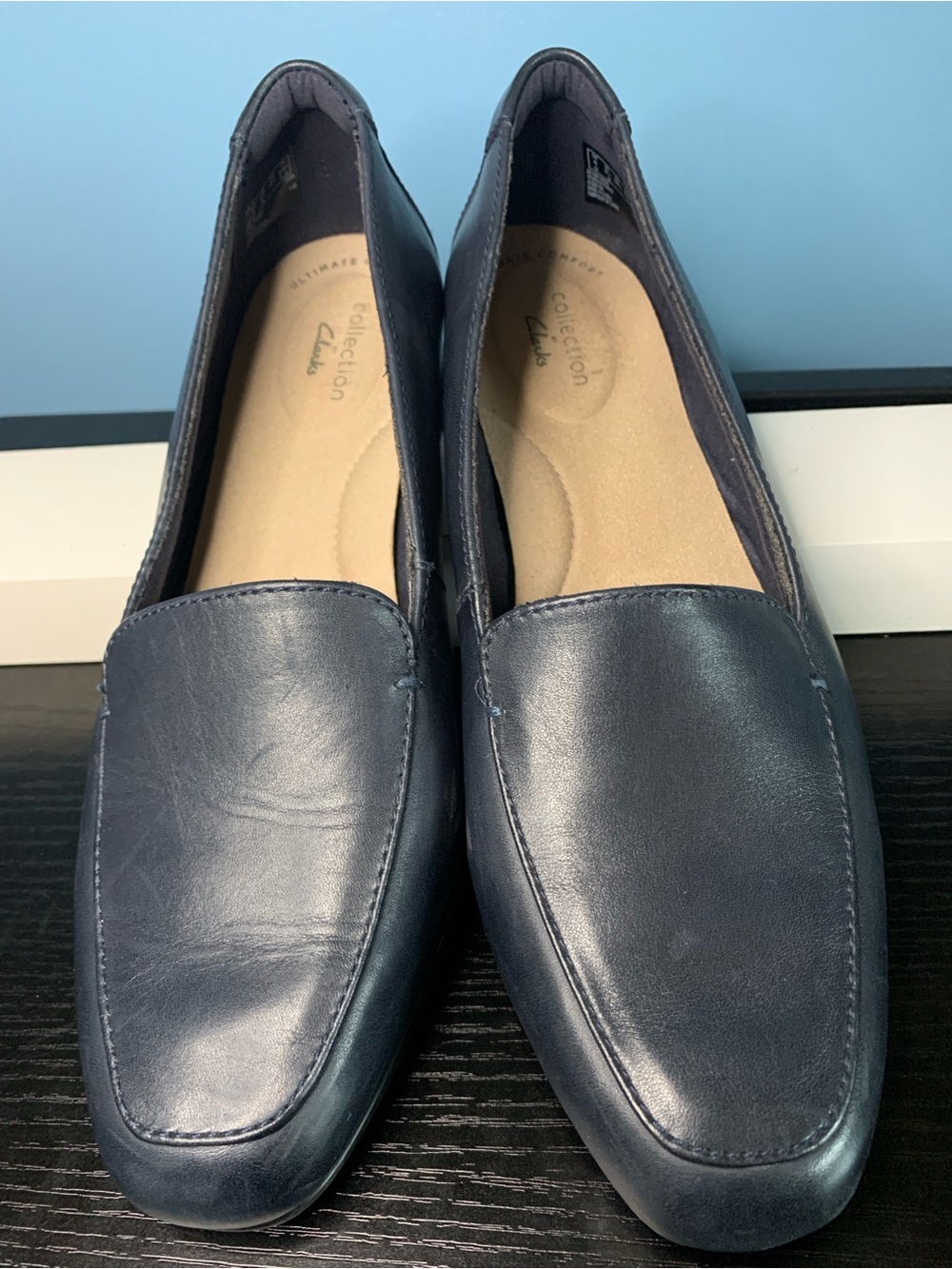 Clarks Navy Leather Slip-On Loafers